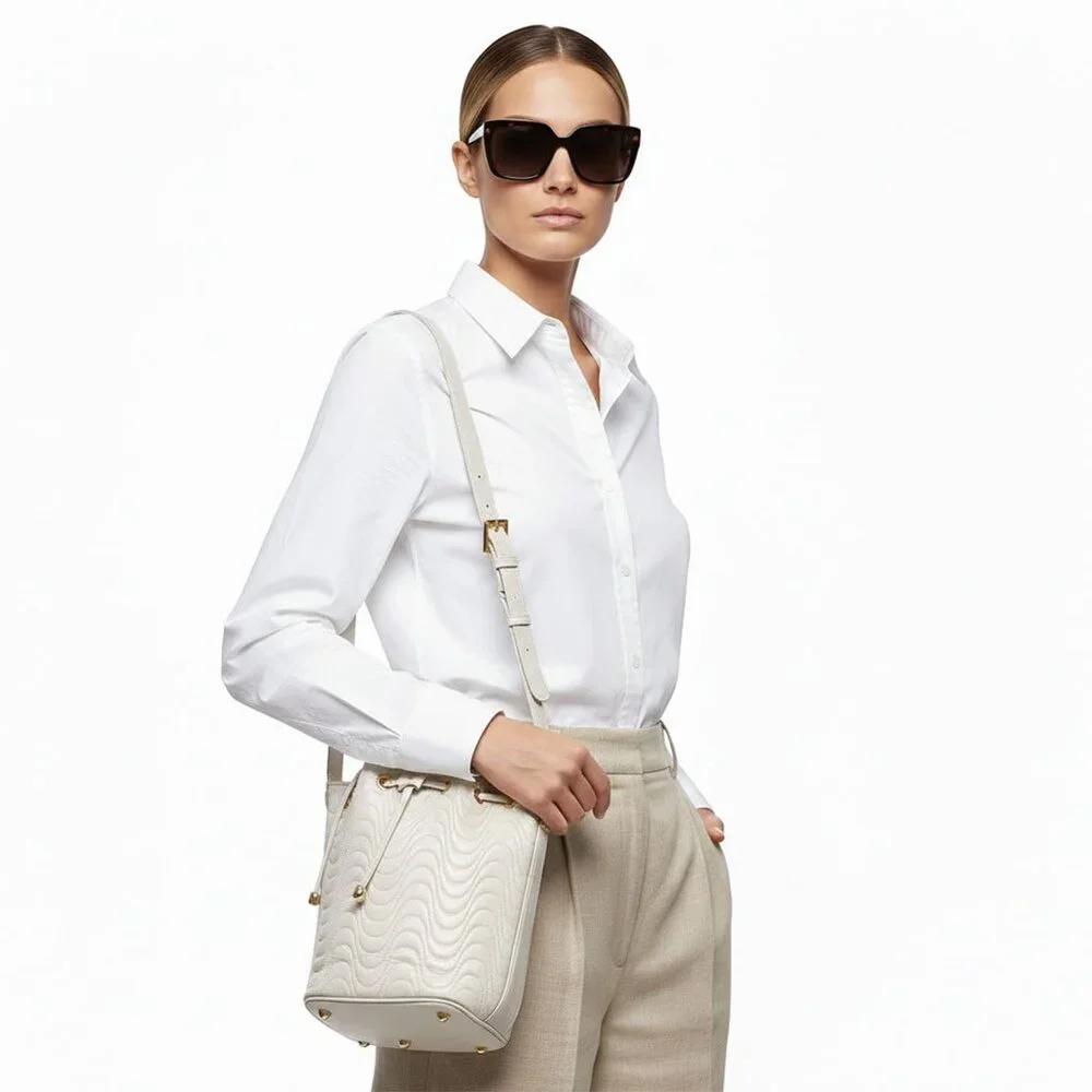 Vintage Valentino Orlandi Italy Cream Leather Bucket Shoulder Bag Quilted Body - Picture 2 of 15